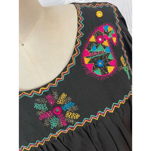 Vintage Sandy Starkman Boho Embroidered Caftan 100% Cotton Dress Made in India - Picture 8 of 13